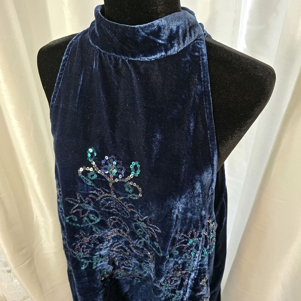 Free People Jill Velvet Sequin Swing Mini Dress Medium Womens Blue Party Dress - Picture 2 of 12